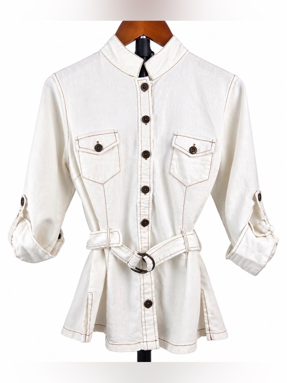 White Stag Linen Blend Belted Shirt Jacket Arctic White Women’s S 4/6